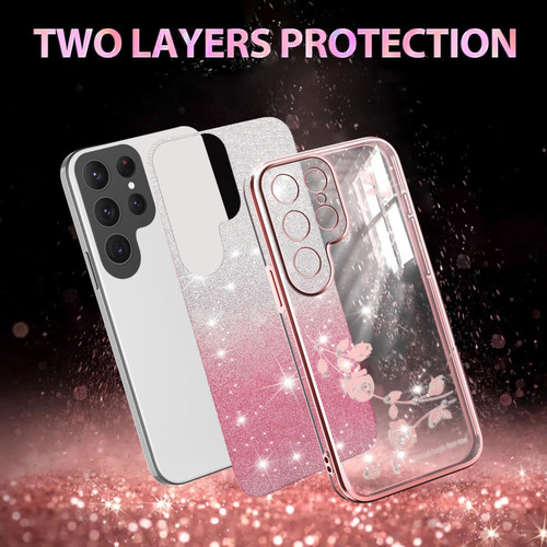 Samsung Galaxy S25 5G Gradient Glitter Flower All-inclusive Phone Case - Pink